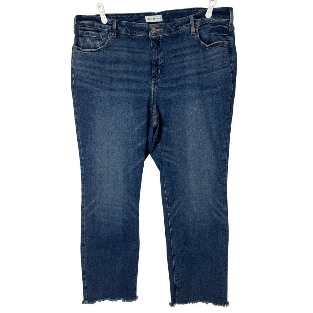 Lane Bryant Women Jeans Blue Straight Leg Frayed Hem Size‎ 24W Stretch Denim